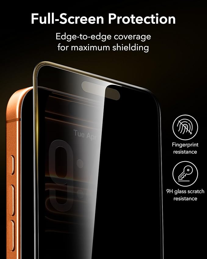 ESR Accessory Glass by Corning™ 3 Pack 9H+ Glass for iPhone 17 Pro Max Privacy Screen Protector, with AR Anti-Reflective Technology, Military Grade Shatterproof & Durable with UltraFit Tray