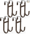 FYY Over The Door Hooks - 4 Pack Heavy Duty Dual-Hook Organizer Hanger with Non-Slip Rubber for Towels, Clothes, Hats & Bags Use in Bathroom, Bedroom, Kitchen - Fits Interior Doors Up to 1 3/8" Brown