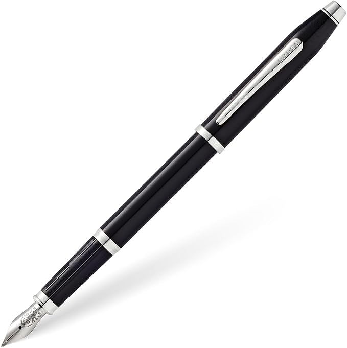 Cross Century II Black Lacquer with Chrome Plated Appointments and Polished Stainless Steel Medium Nib Fountain Pen