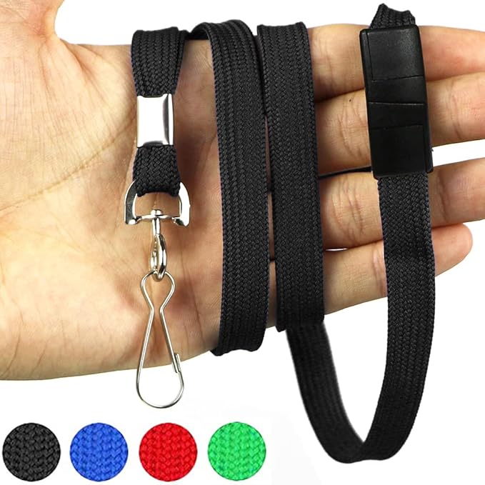 Lanyards Safety Black Lanyards Neck Flat Premium Breakaway Badge Lanyard with J-Hook for ID Nametag Badge Holder (Black, 50 PCS)