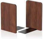 Book Ends, Non-Slip Bookends, Heavy Duty Wooden Bookend Support for Books and Movies (1, Square bookends)