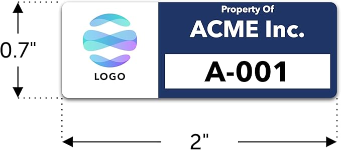 Custom Asset Tags (Upload Your Logo) - Asset Labels with Sequential Numbers - 2” x 0.7” (50-5000 Labels)