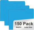 File Folder, RAZCC 150 Pack 1/3 Cut Tab File Folders Letter Size, Blue, Colored Folders with Tab Great for Organizing and Easy File Storage