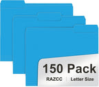 File Folder, RAZCC 150 Pack 1/3 Cut Tab File Folders Letter Size, Blue, Colored Folders with Tab Great for Organizing and Easy File Storage
