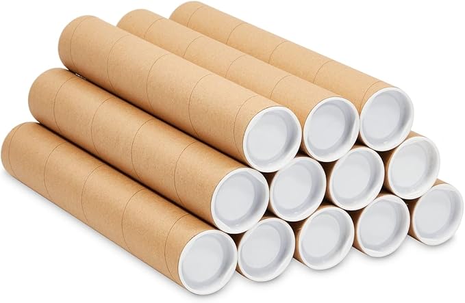 Stockroom Plus Mailing Tubes - Poster Storage Capacity - Blueprint Tube Protection - Spiral Construction & Thick Cardboard Strength - 2 in x 12 in, Pack of 12, Brown Kraft
