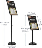 VAIIGO 11 x 17 Inch Adjustable Pedestal Sign Holder Poster Stand, Heavy Duty Floor Standing Sign Holder Stand Aluminum Snap Open Display Frame for Vertical and Horizontal View Sign Displayed(Black)