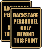 Portrait Round Backstage Personnel Only Beyond This Point Door or Wall Sign Easy Installation | Music | Concert | Festivals Sign (Black Gold) - Medium (2 Pack)