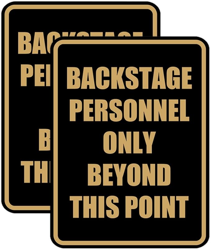 Portrait Round Backstage Personnel Only Beyond This Point Door or Wall Sign Easy Installation | Music | Concert | Festivals Sign (Black/Gold) - Small (2 Pack)