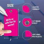 Tags 4 Less 15 Mil Waterproof Plastic Tags, Pack of 100 – 3” x 6” Heavy Duty Plastic Tags for Labeling, Outdoor Tagging, Equipment Labeling, Luggage, Valves & More (Fluorescent Pink)