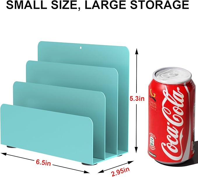 OUTIOE Mail Organizer Countertop, Small Desk File Organizer, Metal File Holder - Essential Workspace Organizers for Office Desk, Home Office (Blue)