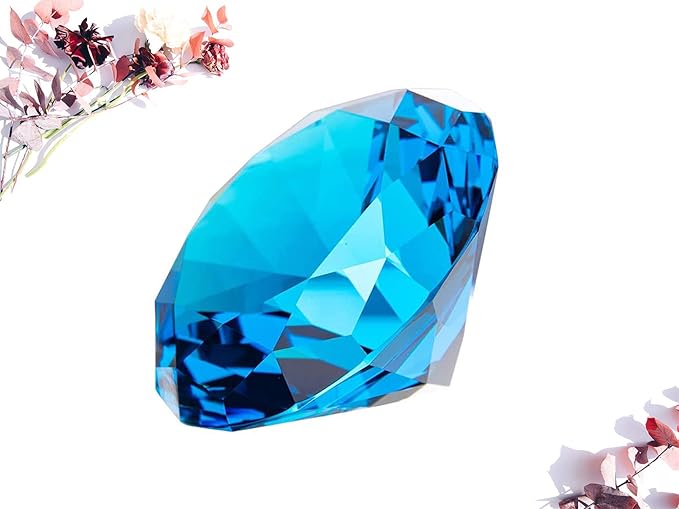 click2go 2” / 60 mm Diamond Shaped Glass Crystal Paperweight – Home Office Decor & Valentine's Day Gift Wedding Favors Centerpieces Decoration with Gift Box (Turquoise)