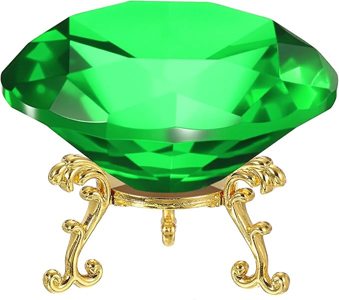 PATIKIL Diamond Crystal Paperweight, 100mm / 3.94" Crystal Paperweight Paper Weight with Gold 25 Metal Base for Home Office Desktop Table Decor Wedding Party Ornaments, Green
