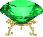 PATIKIL Diamond Crystal Paperweight, 100mm / 3.94" Crystal Paperweight Paper Weight with Gold 25 Metal Base for Home Office Desktop Table Decor Wedding Party Ornaments, Green