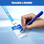 Visitor Badge Lanyards Volunteer Badge Holder with Clips (25 pcs) - Reusable Temporary ID Pass for Office, School, Events PVC Plastic Security Cards for Exhibition Guest by OSTENBIG (Light Blue)