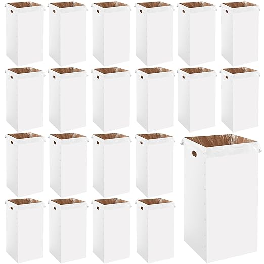 Nosiny 20 Pcs 50 Gallon Corrugated Cardboard Trash Cans for Events, Disposable and Reusable Cardboard Bin Bulk with Trash Bag, Recycling Pop-up Garbage Box, Foldable Waste Container for Party (White)