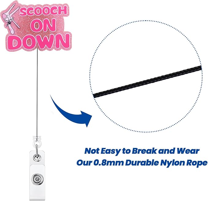 Scooch on Down Funny OBGYN Badge Reel | Retractable ID Card Labor and Delivery Badge Holder | Name Tag Medical Work Badge Clip for RN LPN CNA MA ER Night Shift Nurse Nursing Student Doctor Gifts