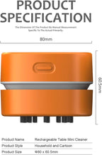 ODISTAR Desktop Vacuum Cleaner,Mini Table dust Sweeper Energy Saving with auto Power-Off Function,High Endurance up to 400 mins,Cordless&360º Rotatable Design for Keyboard/Office(Orange Charging)