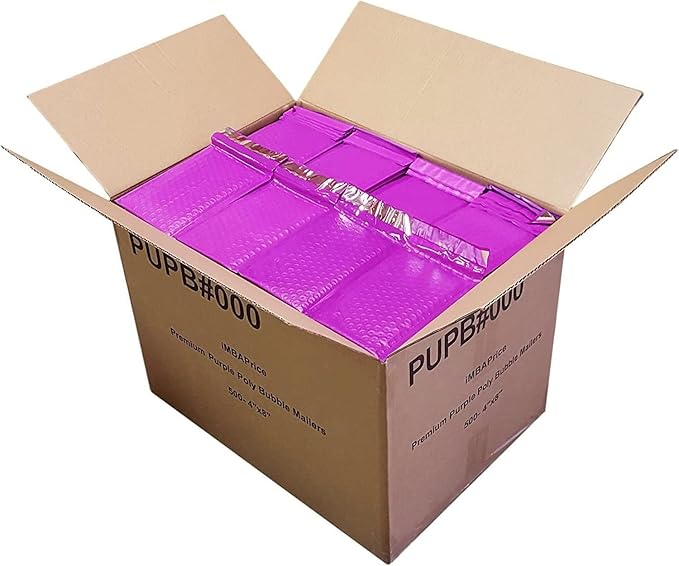 iMBAPrice 4x8 Inches Purple Color Polybubble Bag, 500-Pack Small Size #000 Self Seal Poly Bubble Mailers Padded Packing Envelopes (Total 500 Bags)