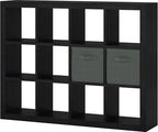 furtble Bookshelf with Storage Bin, 12-Cube Storage Organizer, Modern Wood Open Bookcase, Multifunctional Display Shelf for Living Room, Bedroom, Home Office, Black