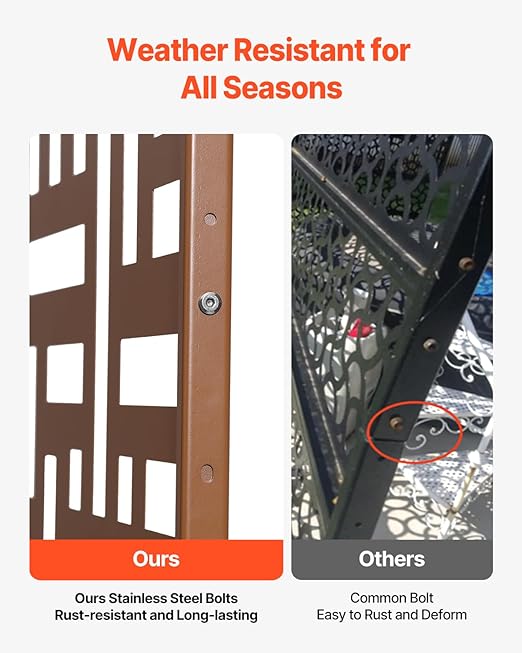 VEVOR Metal Privacy Screen, 47" W x 76" H, Outdoor Privacy Screens 3-Panel, Freestanding Outdoor Divider with Stand, Decorative Garden Steel Privacy Fence for Balcony Patio Indoor Room Hot Tub Brown