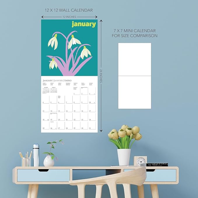 Graphique 2026 Flower Pop Wall Calendar | 12” x 12” | Thick Paper | Home & Office Organizer | Large Monthly Grid | 3 Languages & Marked Holidays | 4 Month Preview Page for 2027