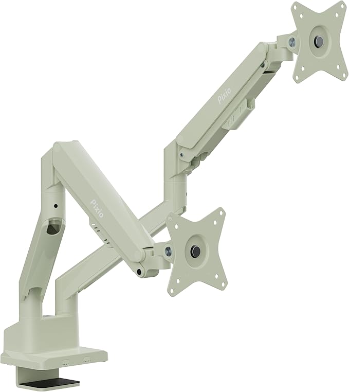 Pixio PS1D Wave Mint Green Dual Monitor Arm Stand Desk Mount - Fits up to 32 inches Monitors and up to 19.8lbs. VESA Compatibility and Integrated Cable Management