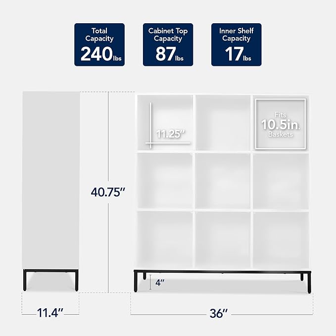 Best Choice Products 9-Cube Bookshelf, 3-Tier Wood Storage Bookcase W/Legs, 11in Shelf Opening, Cube Organizer, Living Room, Office, Nursery - White