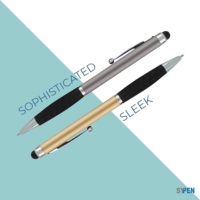 SyPen Personalized Pens With your Custom Logo or Text-600 Pack Bulk-for Businesses, Parties, and Events, 2 in 1 Ballpoint Pen & Stylus Compatible with Touchscreen Devices, Blue Barrel, Black Ink