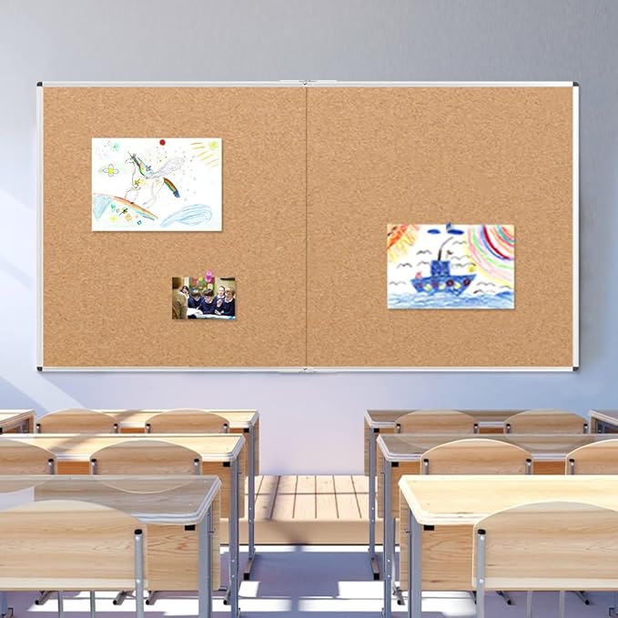 VIZ-PRO Large Cork Bulletin Board/Foldable Noticeboard, 48 X 48 Inches, Silver Aluminium Frame