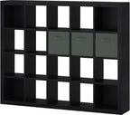 Sturdy Wooden Bookshelf - 20-Cube Storage Organizer with Bins & Multifunctional Cubicle Rack for Living Room, Bedroom or Office - Black