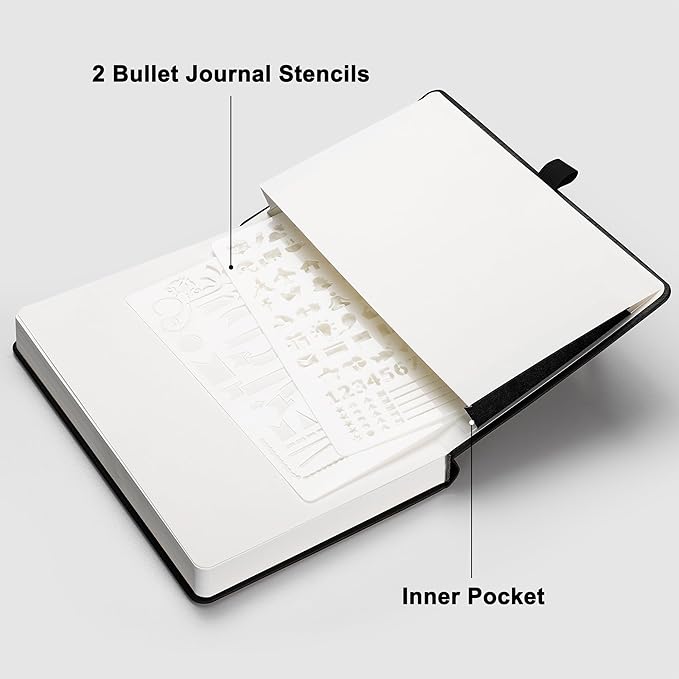 RETTACY Bullet Dotted Journal Notebook, 256 Pages, A5 Medium Size (5.7'' × 8.3''), Leather Hardcover, 120 GSM Thick Paper, for Bullet Journaling, Planning, Tracking (Cyan)