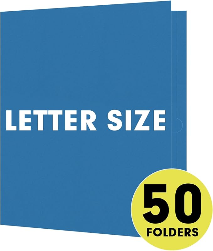 Two Pocket Folders, RAZCC 50 Pack 2 Pocket Folders Fit Letter Size Paper, Paper Folders with Pockets for School Office Business Home (Navy Blue)