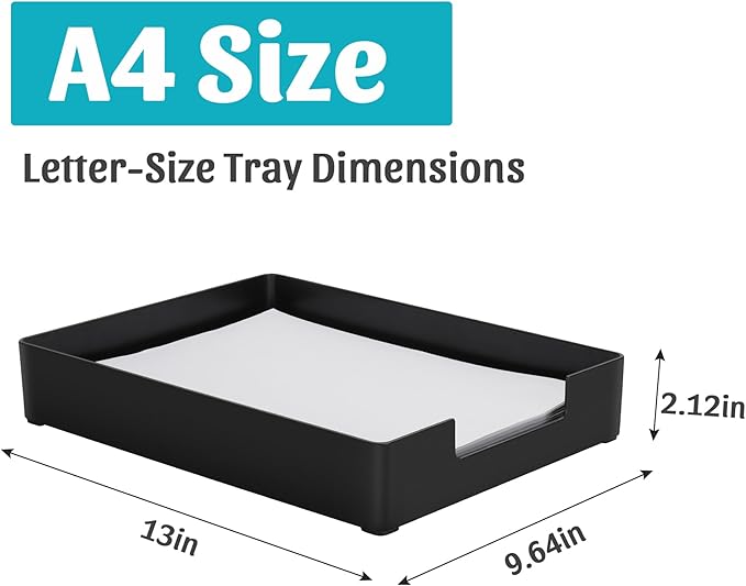 AZFUNN Letter-Size Tray Desk Letter Tray Paper Tray, Sturdy Heavy-Duty Plastic Printer Paper Tray, Single-Tier Stackable File Storage Organizer for Office Home (2, Black)