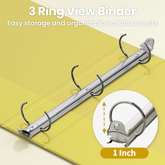 SUNEE 3 Ring Binder 1 Inch 1 Pack, Clear View Binder Three Ring PVC-Free (Fit 8.5x11 Inches) for School or Office Supplies, Yellow