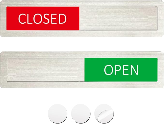 Open Closed Sign, Open Signs Privacy Slide Door Sign Indicator for Business Storefront, Restroom, Office Door, Wall, Window, Restaurants, Retail Salon Shops,7'' x 1.5'' - Stainless Steel,Silver