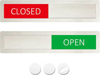 Open Closed Sign, Open Signs Privacy Slide Door Sign Indicator for Business Storefront, Restroom, Office Door, Wall, Window, Restaurants, Retail Salon Shops,7'' x 1.5'' - Stainless Steel,Silver