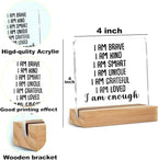 Positive Affirmations I Am Enough Desk Decor Acrylic Sign, Inspirational Gifts for Women Men, Motivational Desk Gadgets Table Top Cubicle Accessories Office Living Room Bedroom Decor