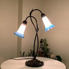 Bieye LS04 Lily Flower Blown Glass Lampshade (White Blue, Opening I.D. 1.26" x O.D. 1.5")