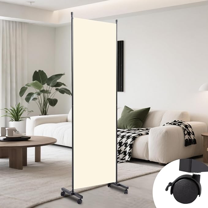 Room Divider(1 Panel-22in) Wall Divider for Room Separation, Portable Privacy Screens W/Wheels, Metal Frame Freestanding Room Separators 5.6FT Room Partitions and Dividers