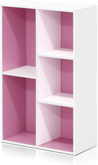 Furinno LUDER Book Shelf, 5-Cube Bookshelf, Reversible Bookcase, 9.4 x 19.5 x 31.5, for Living Room, Bedroom, Home Office, White/Pink