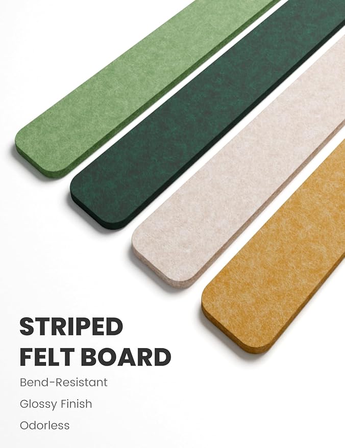 Cork Board Alternative Felt Strip Board 8-Pack 13"x2", Office Pin Board with 50 Push Pins, Adhesive Install for Bedroom Door & Home Office(Moss Glimmer)