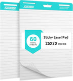 SHARBDA Lined Sticky Easel Pad, 25 in x 30 in,Flip Chart Paper,Sticky Chart Paper for Teachers, Large Self-Stick Easel Paper,Super Sticky & Bleed-Resistant,30 Sheets/Pad,2 Pads
