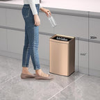 YOJIA 6.6 Gallon/25L Stainless Steel Square Trash Can, Elegant, Inner Basket, Large Capacity Kitchen Garbage Can, Open Top, Gold Waste Basket, for Bathroom Home Office Hotel (25L Gold)