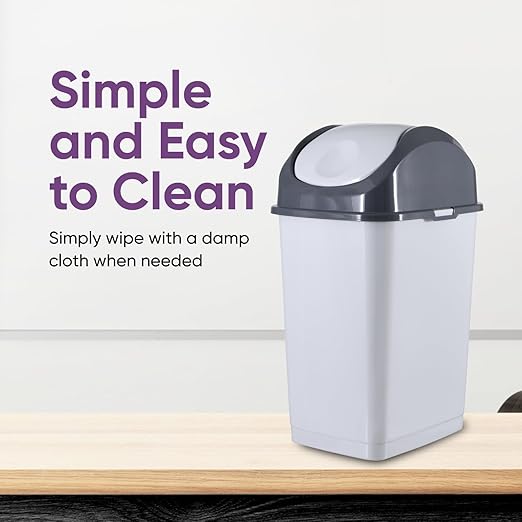 Superio Small 2.5 Gallon Plastic Trash Can with Swing Top Lid, Compact Slim Waste Bin for Under Desk, Office, Bedroom, Bathroom, Dorm Room, 10 Qt. Portable Garbage Can (SmokeWhite/Grey, 2 Pack)