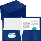 Yeaqee 125 Pack 2 Pockets Glossy Laminated Paper Folder First Day of School Presentation Folder Letter Size Two Pocket File Portfolio Holder Back to School Items Bulk for Teacher Office (Blue)
