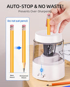 ZMOL Electric Rechargeable Pencil Sharpener, Automatic Pencil Sharpeners Kids, Battery Powered Pencil Sharpeners for Colored Pencils, Auto Stop, Suitable for No.2(6-8mm), Classroom/Home White