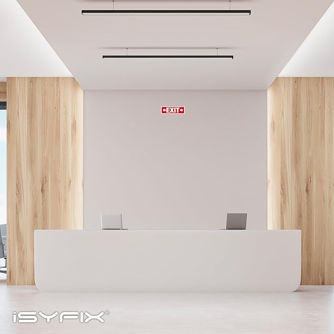iSYFIX Exit Signs - 2 Pack 12x4 Inch Directional Right & Left Arrow Signs, 40 mil Polystyrene Plastic, UV Laminated, Scratch & Fade Resistant, Waterproof - Ideal for Office, Theater, School, Business