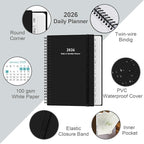 2026 Daily & Monthly Planner - One Page Per Day, Daily Planner from January 2026 to December 2026, Planner 2026 with 12 Monthly Tabs, 6.4" x 8.5", Black