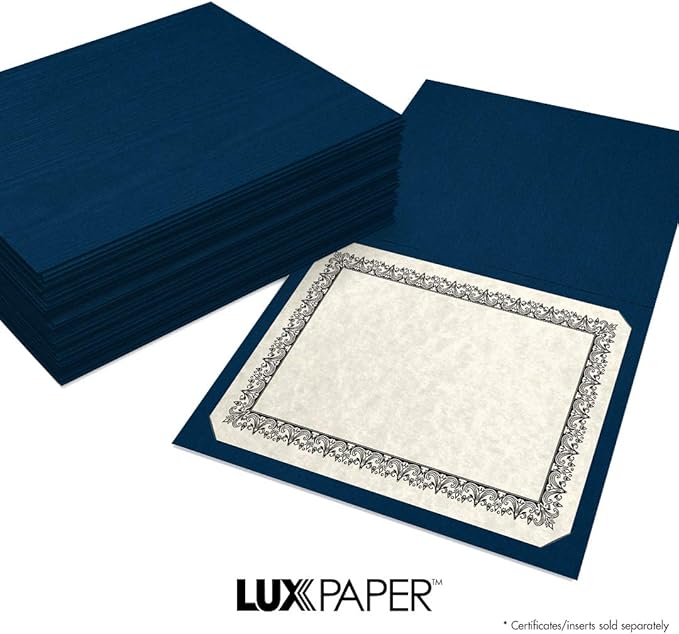 LUXPaper 9.5" x 12" Certificate Holders | Nautical Blue Linen | 100lb. Cover | 25 Qty