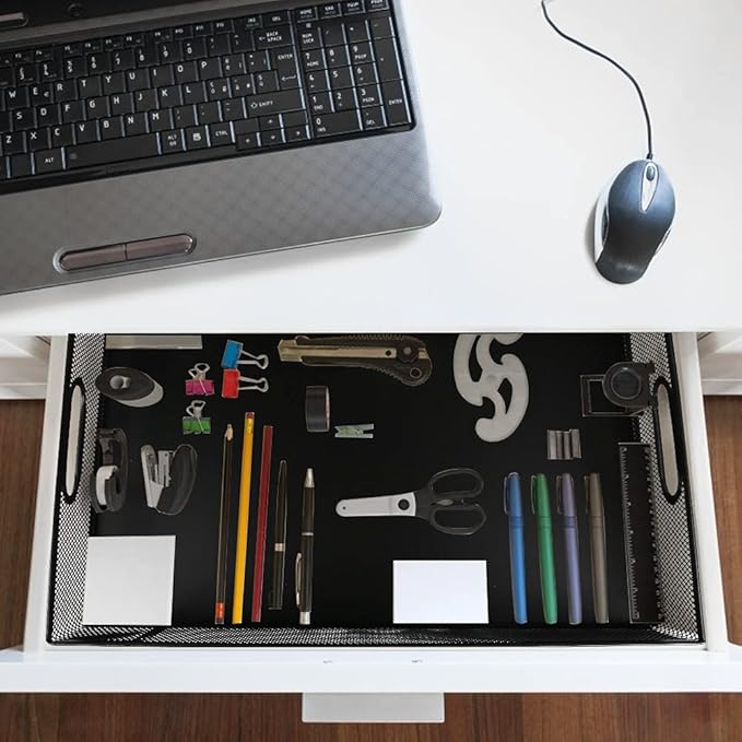 EsOfficce 2Pcs Desk Drawer Organizer, Stable Metal Mesh Desk Storage Tray, Versatile Storage Box Set for Office Home Supplies,13 x 9 inches